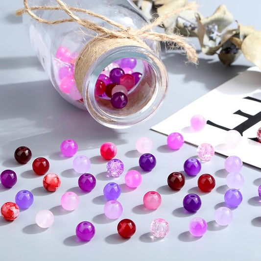 DUQGUHO 8mm Pink Purple and Red Beads for Bracelets Glass Beads for Jewelry Making 24 Colors Round Beads Bulk 520PCS