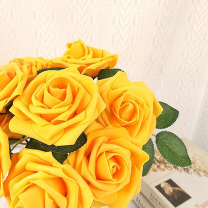 MACTING Artificial Yellow Rose Flowers 60PCS Real Touch Foam Roses with Stem Fake Flowers for DIY Wedding Bouquets Table Centerpieces Party Holiday Home Spring Valentines Day Decorations