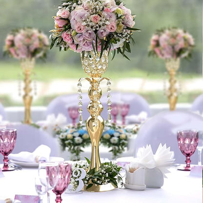 2Pcs Gold Crystal Metal Vase Set - Tulip & Trumpet Wedding Centerpieces, Artificial Flower Arrangement Vases for Home Decor, Restaurant Table Displays