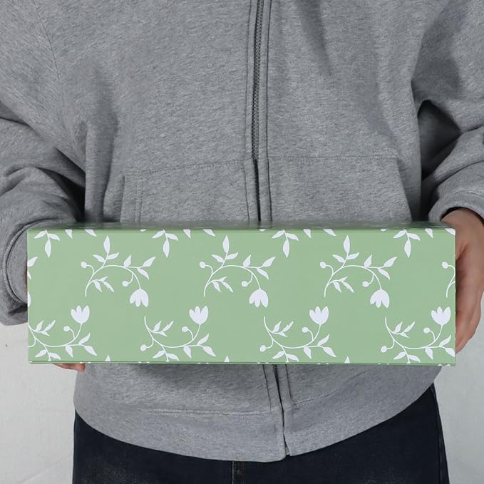 Green Leaves Gift Box with Magnetic Lids 13.8x8.3x4.4 in, Large Bridesmaid Proposal Boxes, Rectangle Wedding Decorative Storage Box 3 Pack
