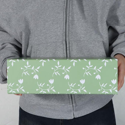 Green Leaves Gift Box with Magnetic Lids 13.8x8.3x4.4 in, Large Bridesmaid Proposal Boxes, Rectangle Wedding Decorative Storage Box 1 Pack