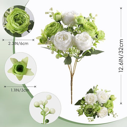 Floweroyal 4 Bunches Peony Artificial Flowers Green Flowers Silk Peonies Bouquets for Wedding Party Table Centerpieces Floral Arrangement Home Kitchen Decor