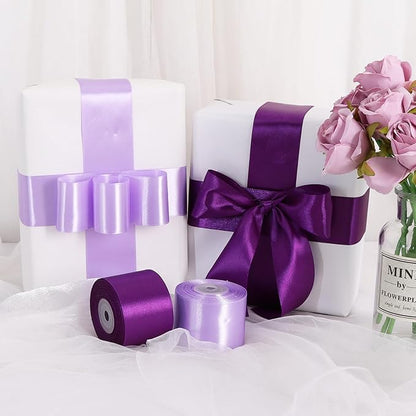 TONIFUL 2 in x 25 Yds Wide Dark Purple Satin Ribbon Solid Fabric Ribbons Roll for Crafts Chair Sash Valentine's Day Gift Wrapping Invitation Cards Floral Hair Bows Sewing Party Wedding Car Decoration