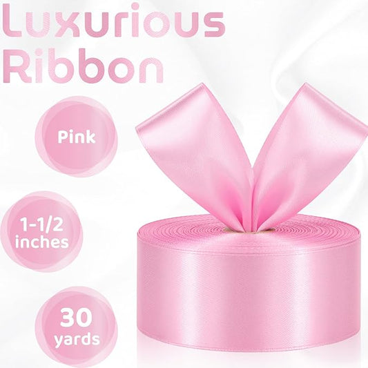 Pink Ribbon 1-1/2 Inch 30 Yards Pink Satin Ribbon for Flower Bouquet, Fabric Ribbon for Gift Wrapping Crafts Hair Eternal Flowers Sewing Wedding Christmas