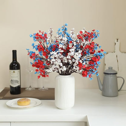Hananona 10 Pcs 4th of July Flowers Artificial Babys Breath Fake Silk Patriotic Flowers for Independence Day Home Decor Floral Arrangement Table Centerpieces (10, Mix)