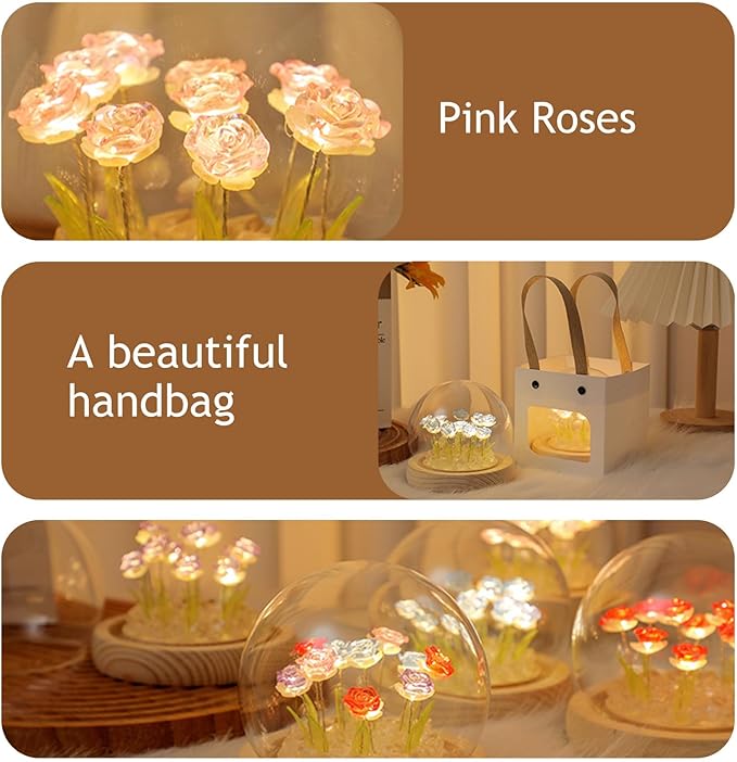 Light Up Rose in A Glass Dome - Valentines Day Gifts for Her, Birthday Gifts for Women, Rose Flower Lamp Night Light, Battery-Powered