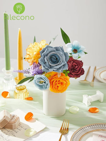 Alecono Artificial Flowers, Colorful Combo Silk Fake Flowers with Stems for DIY Wedding Bridal Bouquets, Floral Arrangement Home Cake Decor