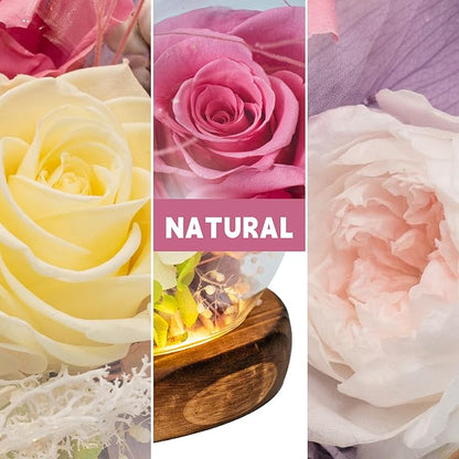 Eternal Flowers for Decoration: Preserved Flowers in Glass Dome, Unique Forever Flower Gift for Her BBF – Perfect flower arrangement for Home Décor - Flowers for Delivery Prime (Red)