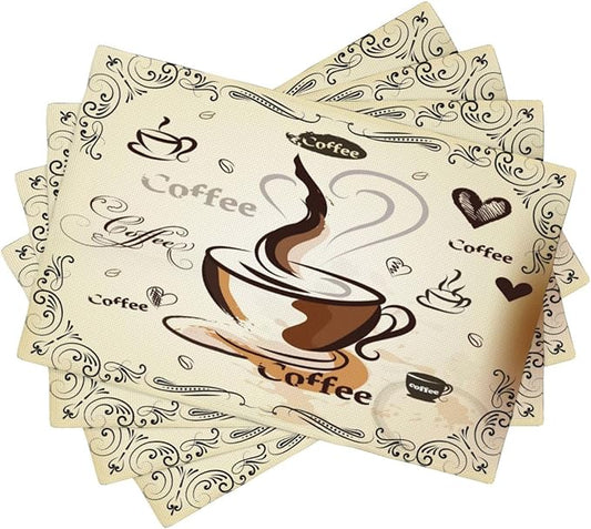 Coffee Kitchen Placemats Vintage Rustic Coffee Theme Latte Tea Cup Cappuccino Placemats Table Kitchen Dining Party 12x18 Inch Set of 6