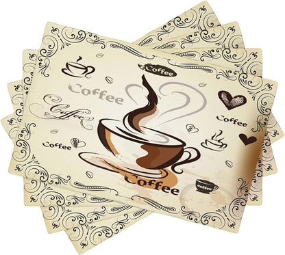 Coffee Kitchen Placemats Vintage Rustic Coffee Theme Latte Tea Cup Cappuccino Placemats Table Kitchen Dining Party 12x18 Inch Set of 4