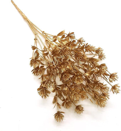 PASYOU Gold Fake Plants, Artificial Flowers Decoration for Christmas Golden Leaves Grass Plastic Faux DIY Crafts Indoor Outdoor Home Garden Party Room Bedroom Wedding Table Centerpiece Decor, 4 Pack
