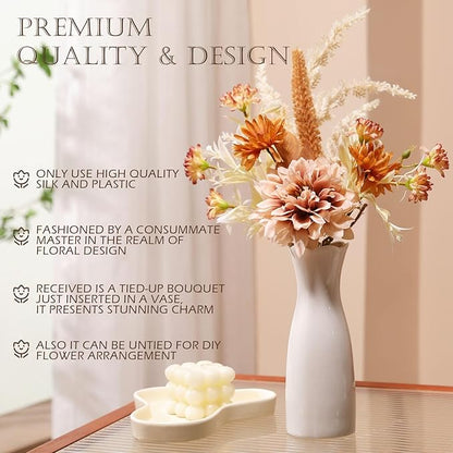Fake Flower Bouquet, Faux Flower Arrangement for Decorating Kitchens, Bedrooms, Bathrooms, Realistic Artificial Flowers Made of Silk & Plastic, Floral Decoration with Dahlia & Small Blossoms