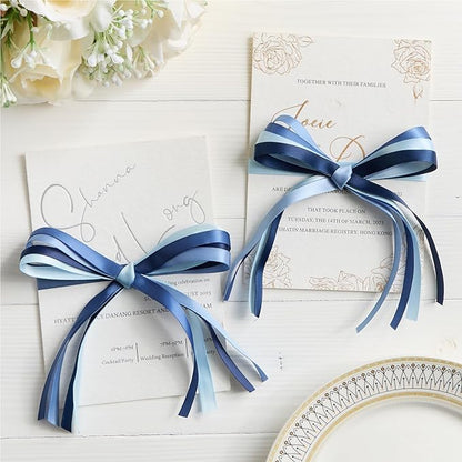 3/8 Inch Dusty Blue Satin Ribbon, 4 Rolls Total 40 Yards, Double Faced Mixed Blue Thin Fabric Ribbon for Gift Wrapping, Flower Bouquets, Crafts, Wedding Decorations