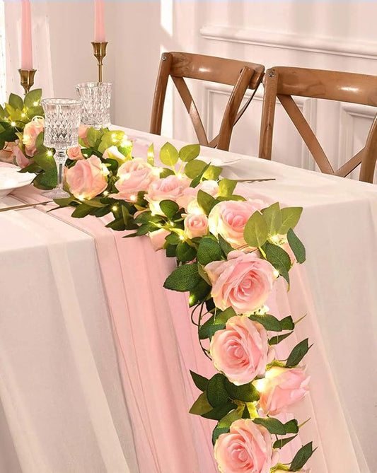 4 Pcs Flower Garland with 39.2 Ft Lights, 26.4 Ft Pink Floral Garland Fake Flowers for Wedding Arch Party Wall Garden Room Decor