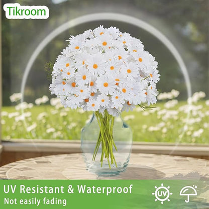 Artificial Daisy Flowers 18" White UV Resistant Outdoor Fake Flowers Faux Daisies with Stems for Home Garden Wedding Vase Decor Silk Wildflowers 8 Bundles