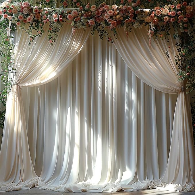 10x10ft Wrinkle Free Ivory Backdrop Curtain for Parties Soft Fabric Drapes Wedding Ivory Curtain Backdrop for Birthday Party Decorations Background for Photography 5x10ft,2 Panels