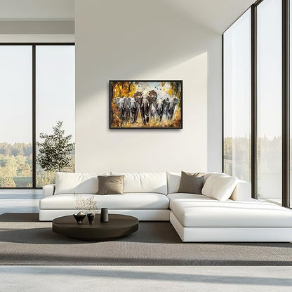 Extra Large Elephant Framed Wall Art for Living Room,Oversized Elephants Wild Animal Pictures Wall Decor,Forest Landscape Canvas Print Painting Modern Artwork Bedroom Office Bathroom 36L x 24W