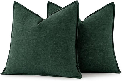 MIULEE Christmas Decorative Linen Pillow Covers 20x20 Inch Dark Green Boho Farmhouse Neutral Couch Throw Pillows for Bed Pack of 2 Accent Modern Pillowcase Sofa Livingroom Home Decor