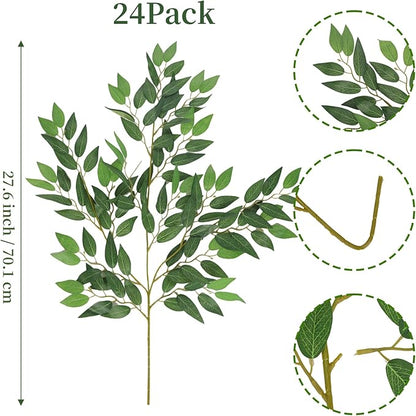 CEWOR 24pcs Italian Ruscus Greenery Stems, 27.6in Artificial Green Leaf Garland Vines Hanging Spray for Wedding Arch Bouquet Filler Table Centerpieces Home Decor