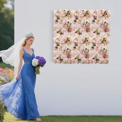 Pink Yellow Flower Wall Panels, Artificial Peony Rose Backdrop, 6Pcs 3D Silk Floral Panels for Wedding Decor, Party Background, Home Wall Decoration (40x60cm)