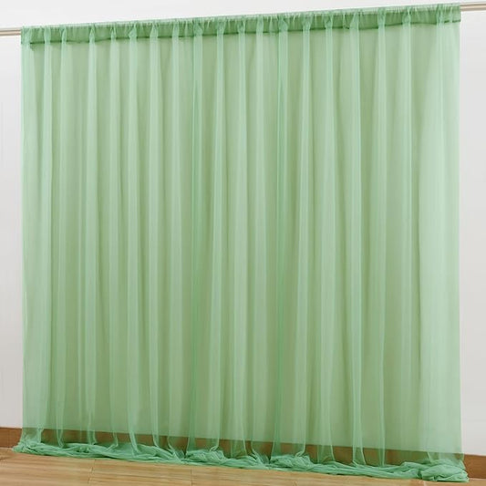 10x10 Green Tulle Backdrop Curtains for Parties, Sheer Backdrop Curtain Wedding Photo Background Drapes for Baby Shower Photography Birthday Party
