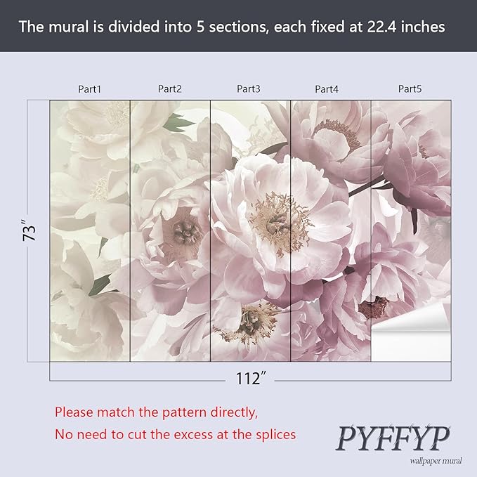 PYFFYP- Vintage Flower Pink Peony Floral Wallpaper murals for Bedroom(Not Peel and Stick)
