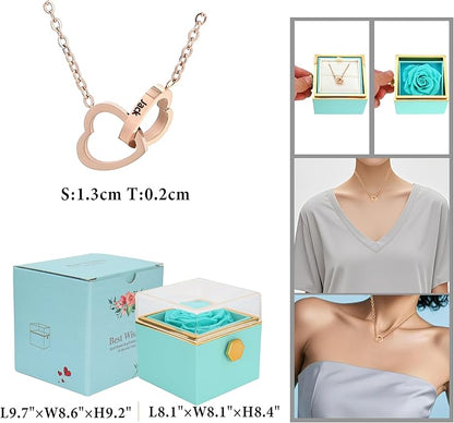 ‌TINGKU Eternal Real Rose Gift Box for Women, Preserved Rose with Customized Name Engraved Heart Necklace, Personalized Romantic Gift for Wife, Girlfriend, Mom, Mother's Day Love Keepsake