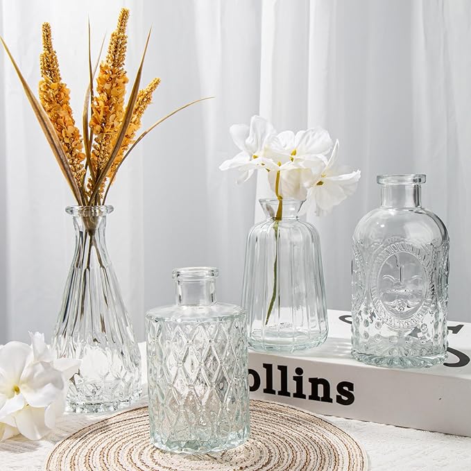 Glass Bud Vases Set of 20, Small Clear Vase in Bulk for Centerpieces, Mini Flower Vases for Rustic Wedding Vintage Home Table Decor