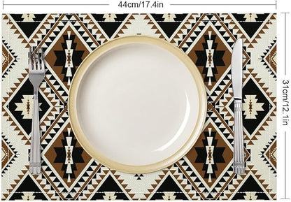 Aztec Placemats Set of 4 American Native Tribal Abstract Geometric Art Printed Dining Table Mats for Restaurant Home Kitchen Holiday Decor 12x18in