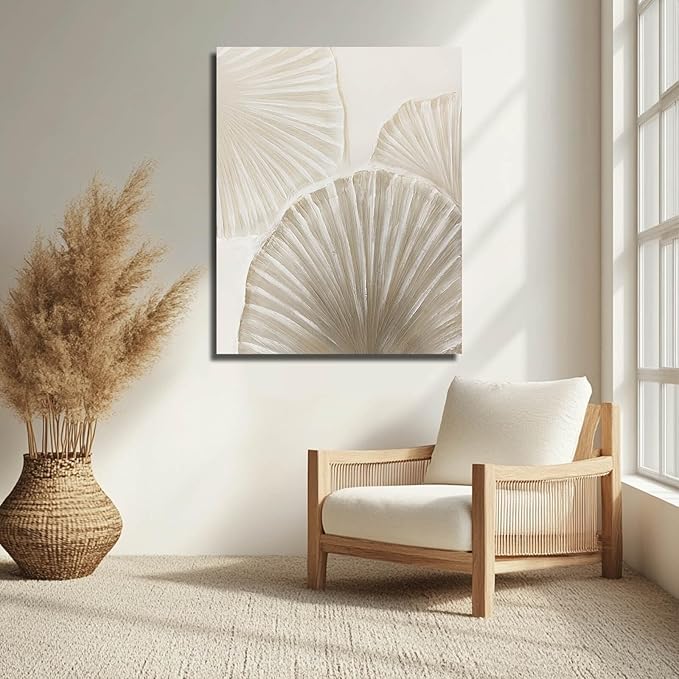 WINKAILIN Beige and White Abstract Shell Canvas Art Modern 32x40 inch Wall Decor for Living Room Bedroom Office Wall Decoration