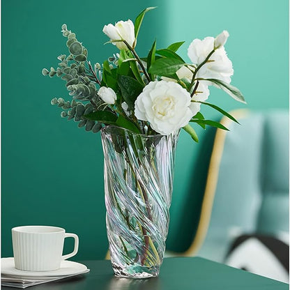 9.4" High Colorful Glass Vase,Elegant Spiral Decorative Centerpiece for Home, Office,Wedding, Stylish Glass Flower Vase
