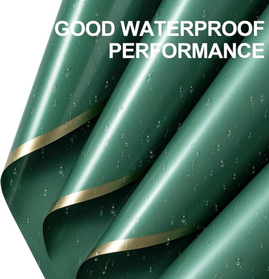 WRAPAHOLIC 20 Sheets Flower Wrapping Paper - 22.4 x 22.4 inch Green with Gold Edge Water-Resistant Floral Bouquet Wrapping Paper, Florist Supplies Packaging Paper for Wedding Birthday Gift DIY