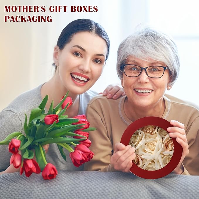 Flower Boxes for Arrangements Nesting Round Gift Boxes with Clear Lids Red Round Boxes for Flowers Set of 4 Assorted Sizes Flower Boxes for Flower Arrangements, Valentine's Day, Mother's Day,