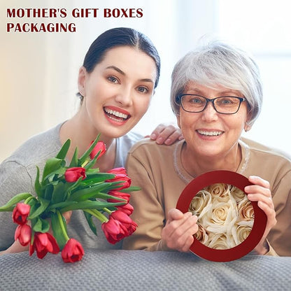 Flower Boxes for Arrangements Nesting Round Gift Boxes with Clear Lids Red Round Boxes for Flowers Set of 4 Assorted Sizes Flower Boxes for Flower Arrangements, Valentine's Day, Mother's Day,