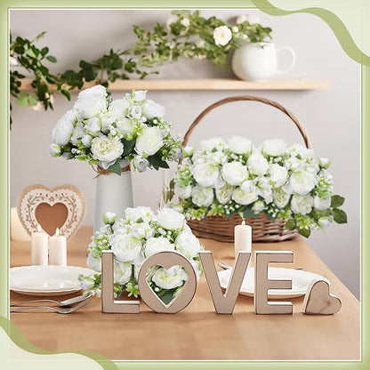 Crowye 8 Bundles Artificial Peonies Realistic Flowers with Stems Bouquet Peonies for Table Centerpieces Wedding Decoration Bridal Floral Arrangement (White)