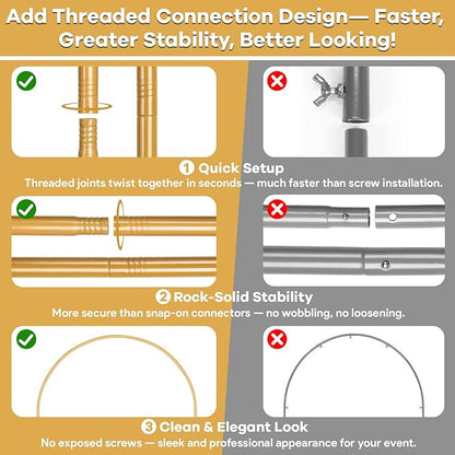 7.2FT, 6FT Arch Backdrop Stand with Cover Set of 2, Gold Metal Balloon Wedding Arch Frame with 8 Ground Stakes Stable for Outdoor Birthday Party Wedding Ceremony Bridal Baby Shower Decoration
