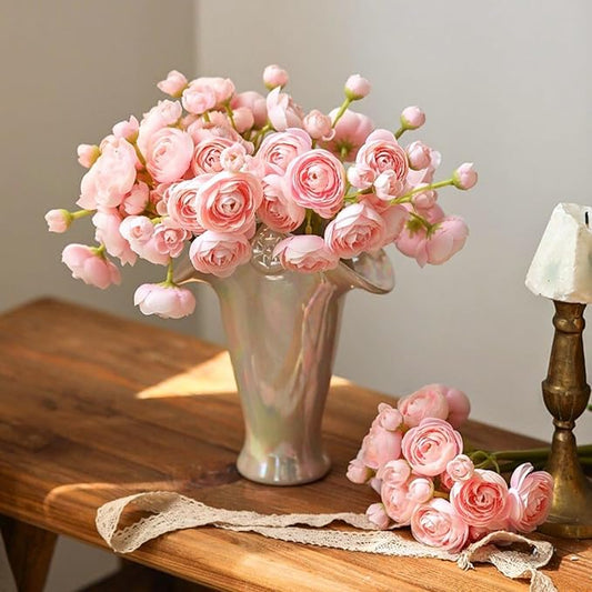 ASTRYAS Ranunculus Artificial Flowers, 18 Pcs Blush Faux Silk Mini Ranunculus Bulk Fake Wedding Filler Flowers for DIY Pink Bouquets, Centerpieces, Bridal Shower Decorations, Pink