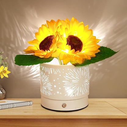 Birthday Gifts for Women,Sunflower Flower Cordless LED Touch Table Lamp,3-Colour Infinitely Dimming Rechargeable Small Night Light for Festival,Restaurant,Bedroom,Office Decor Gifts for Mom