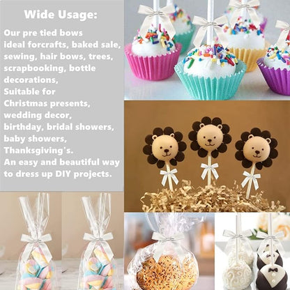 50 PCS 3 Inches Satin Bow Twist Ties, Ribbon Twist Tie Bows for Treat Bags, Pretied Bows, Twist Tied Bows with Wire for Bags, Pre Tied Ribbon Bows for Baby Shower, Favors, Popcorn(Silver)