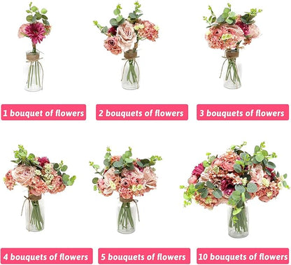 Zerzsy Artificial Flowers Bouquets, Mixed Pink Artificial Peonies, Fake Flower Bride Holding Flowers Faux Floral for Home Wedding Spring Decor