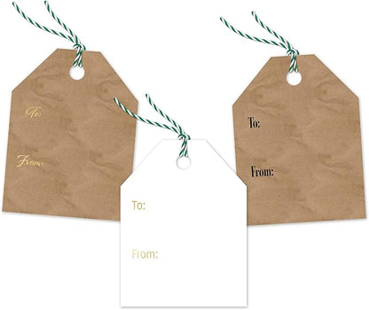 Pro Supply Global 24 Count of 2.5 Inch x 3 Inch Pre Strung Christmas Fir Trees Gift Tag Assorted Printed Designs on Large Cardstock Gift Hang Tags - Ideal to Use on Bags