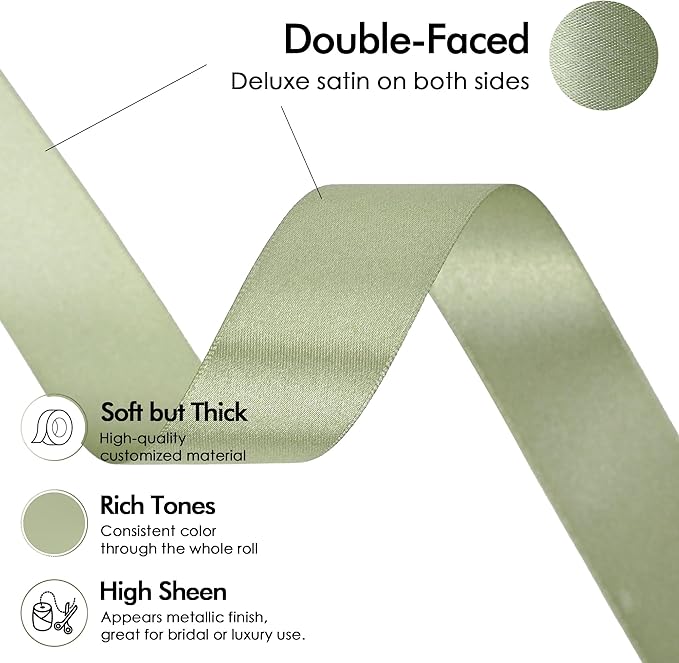 MEEDEE Olive Green Ribbon 1 Inch Olive Green Satin Ribbon Lux Double Faced Satin Ribbons by 50 Yards Polyester Green Wrapping Ribbons for Crafts, Weddings, Flower Bouquet, Holiday Decorating