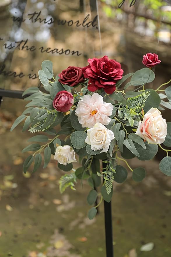 YYHUAWU Artificial Flowers Combo Set Fake Flower Leaf Box with Stems for DIY Wedding Bouquets Centerpieces Flower Arrangements Decorations Baby Shower Party Home Decorations (Burgundy)
