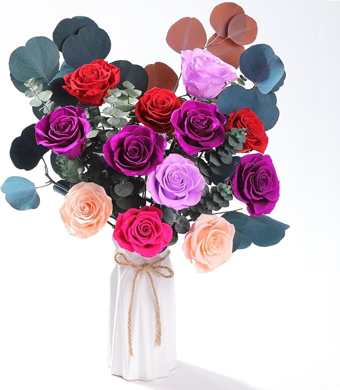 Lovenfold Flowers for Delivery Birthday Flowers Gift for Her,Preserved Flowers Bouquet 12 Roses Mixed Bouquet,Rose Gifts for Women Mom Grandma(Mixed 12 Purple-A Roses)