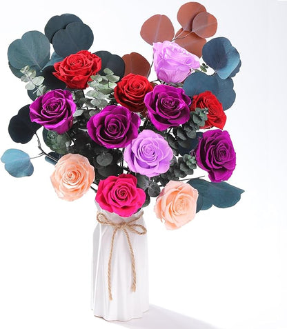 Lovenfold Flowers for Delivery Birthday Flowers Gift for Her,Preserved Flowers Bouquet 12 Roses Mixed Bouquet,Rose Gifts for Women Mom Grandma(Mixed 12 Purple-A Roses)
