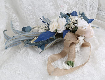 Wedding Bouquets for Bride, 11 Inch Bride Bouquets for Wedding Dusty Blue Artificial Flowers Bridal Bouquet for Wedding Ceremony Anniversary(Dusty Blue)