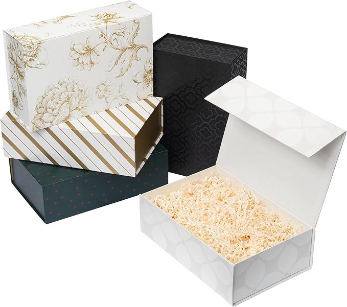 Luxury Keepsake Gift Box | Gold Floral Decorative Boxes with Magnetic Lids for Presents, Wedding Memory Box, and Bridal Gifts. 11.5" x 7.5" x 3.5"