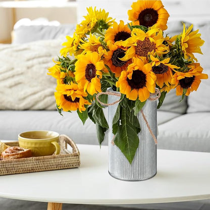 Domensi 5.91 in High Farmhouse Vase Decor Galvanized Metal Flower Vase with Twine Bow Vintage Rustic Tin Flower Buckets for Artificial Floral Table Container DIY(Iron Color,24 Pcs)