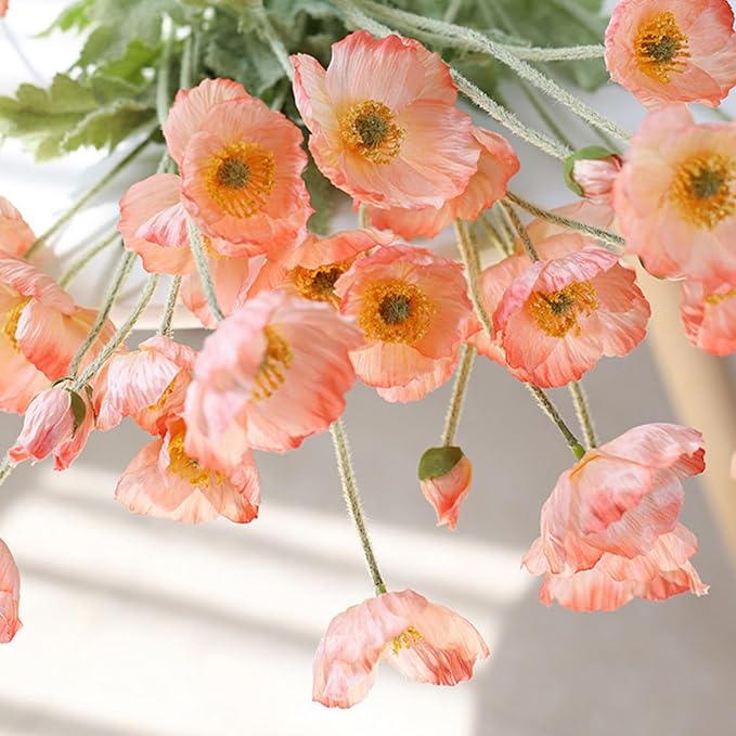 ASTRYAS Artificial Flowers 8 Stems Poppy Silk Bouquet,Fake Pooppies Flowers for Wedding, Home, Party Decoration,Table Centerpiece Arrangement(Coral Pink, 8pcs)