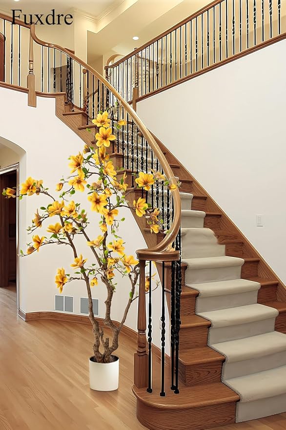 Faux Magnolia Tree 6.8 ft - with 57 Pcs Yellow Artificial Flowers - Tall Artificial Plants Indoor, Large Fake Plant Perfect Potted Magnolia Flower Decor for Living Room, Stairs, Shop, Study Room